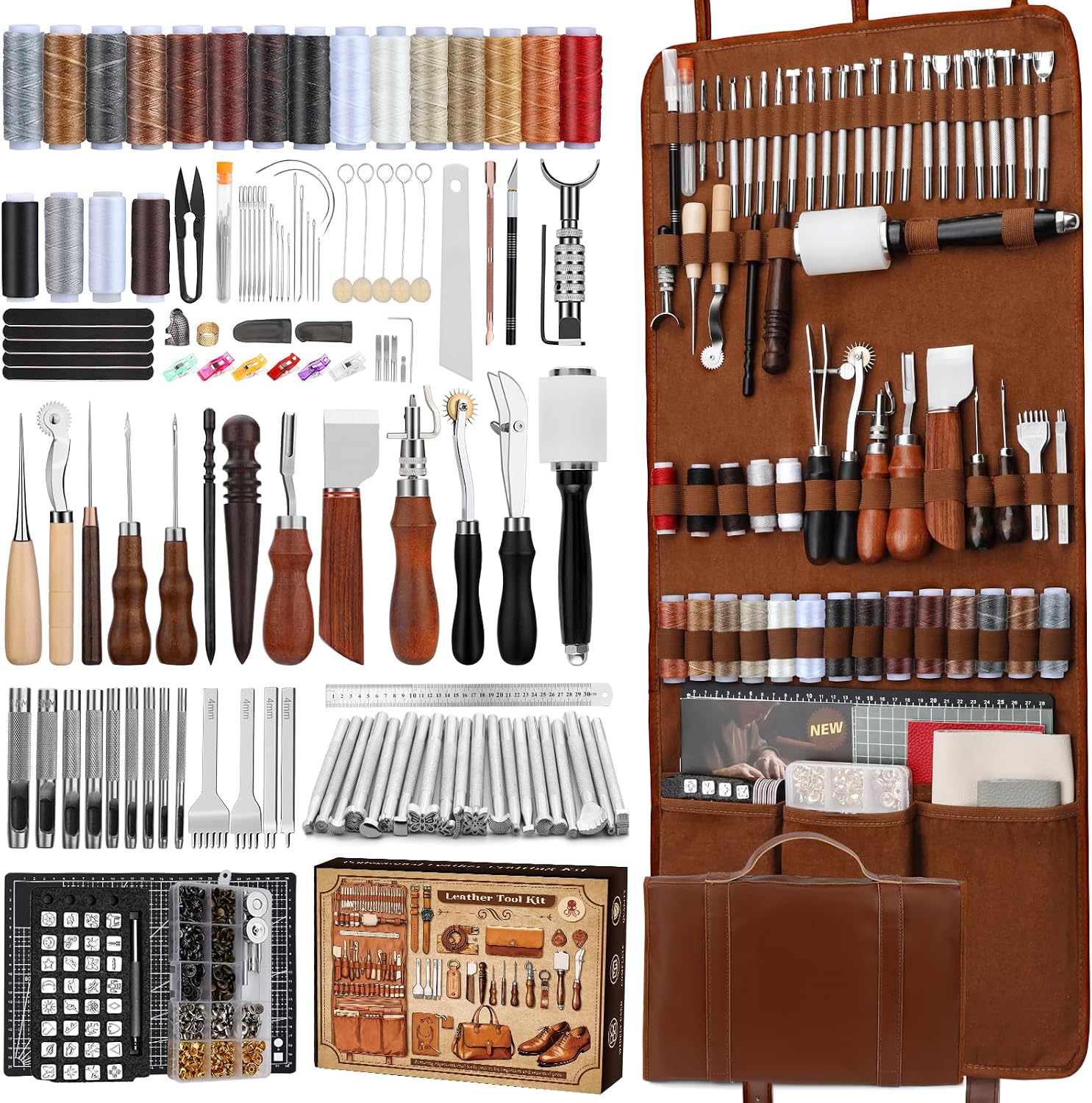 Tool Bag - ชุดอุปกรณ์งานหนัง, เครื่องมือทำงานหนังและชุดงานฝีมือพร้อมกระเป๋าเก็บของแบบกำหนดเอง, อุปกรณ์แกะสลัก, ตัด, เย็บ, ปั๊ม,
